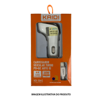 CARREGADOR VEICULAR KAIDI TURBO PD+QC 38W C/ CABO TIPO C KD304C