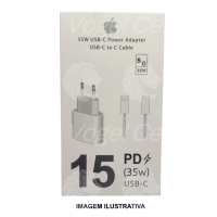 CARREGADOR 20W IP2 POWER ADAPTER USB-C TO USB-C C/ CABO IPHONE 15 35W
